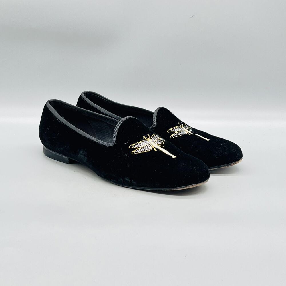 Ramon Tenza Shoes Womens 9 Black Velvet Dragonfly Loafer Flats Slip On Party